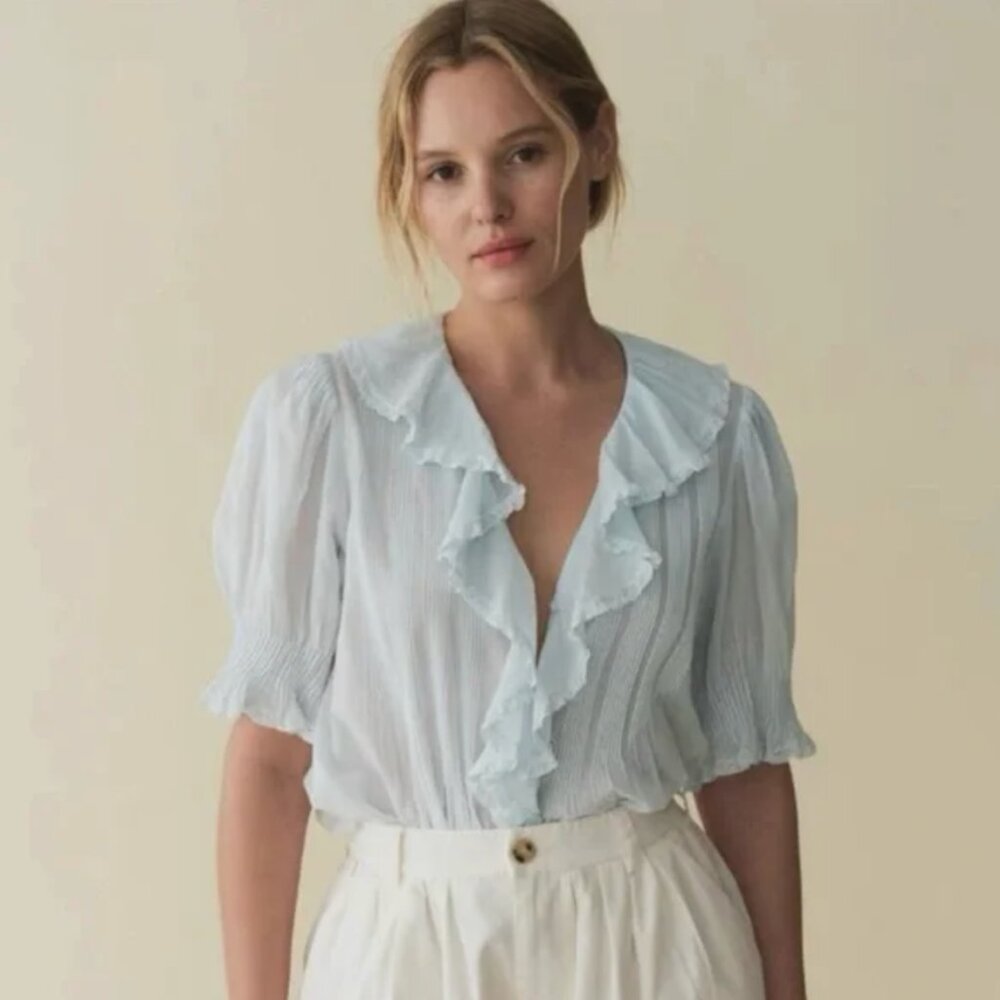 Doen Light Blue Ruffled Blouse